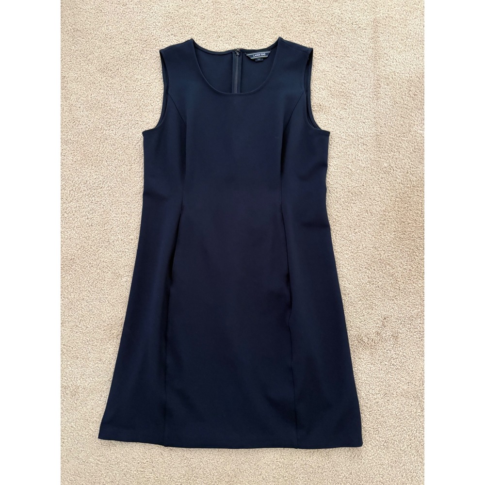 Lands End Womens Sheath Dress Ponte Knit 14‎ Navy Blue Sleeveless Scoop Neck EUC